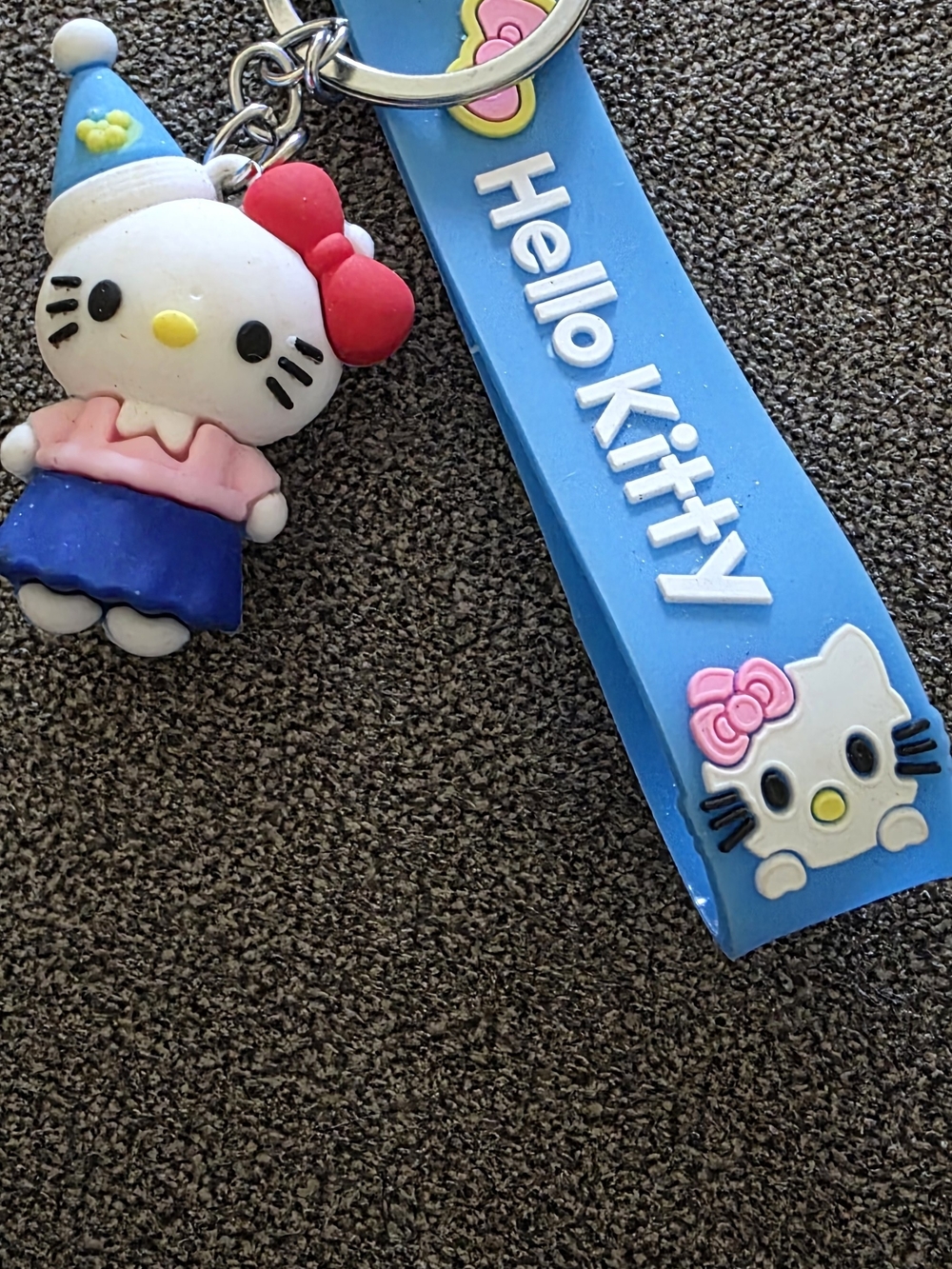 Hello Kitty Blue and Pink Silicone Keyring with Character Charm